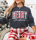 "Merry Christmas" Plaid Graphic Sweatshirt