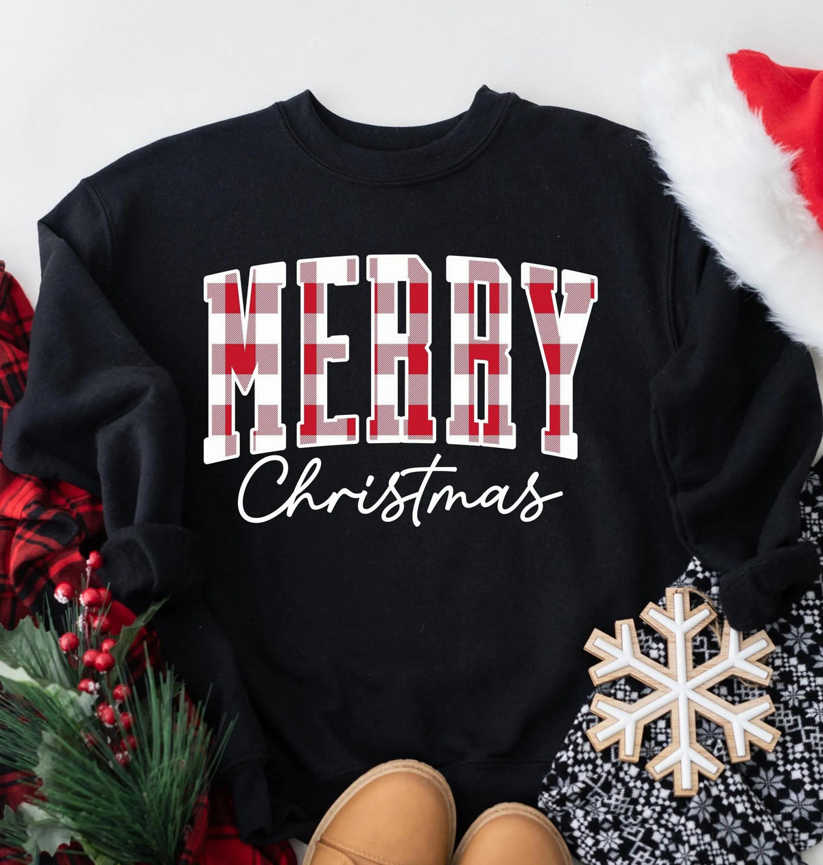 "Merry Christmas" Plaid Graphic Sweatshirt