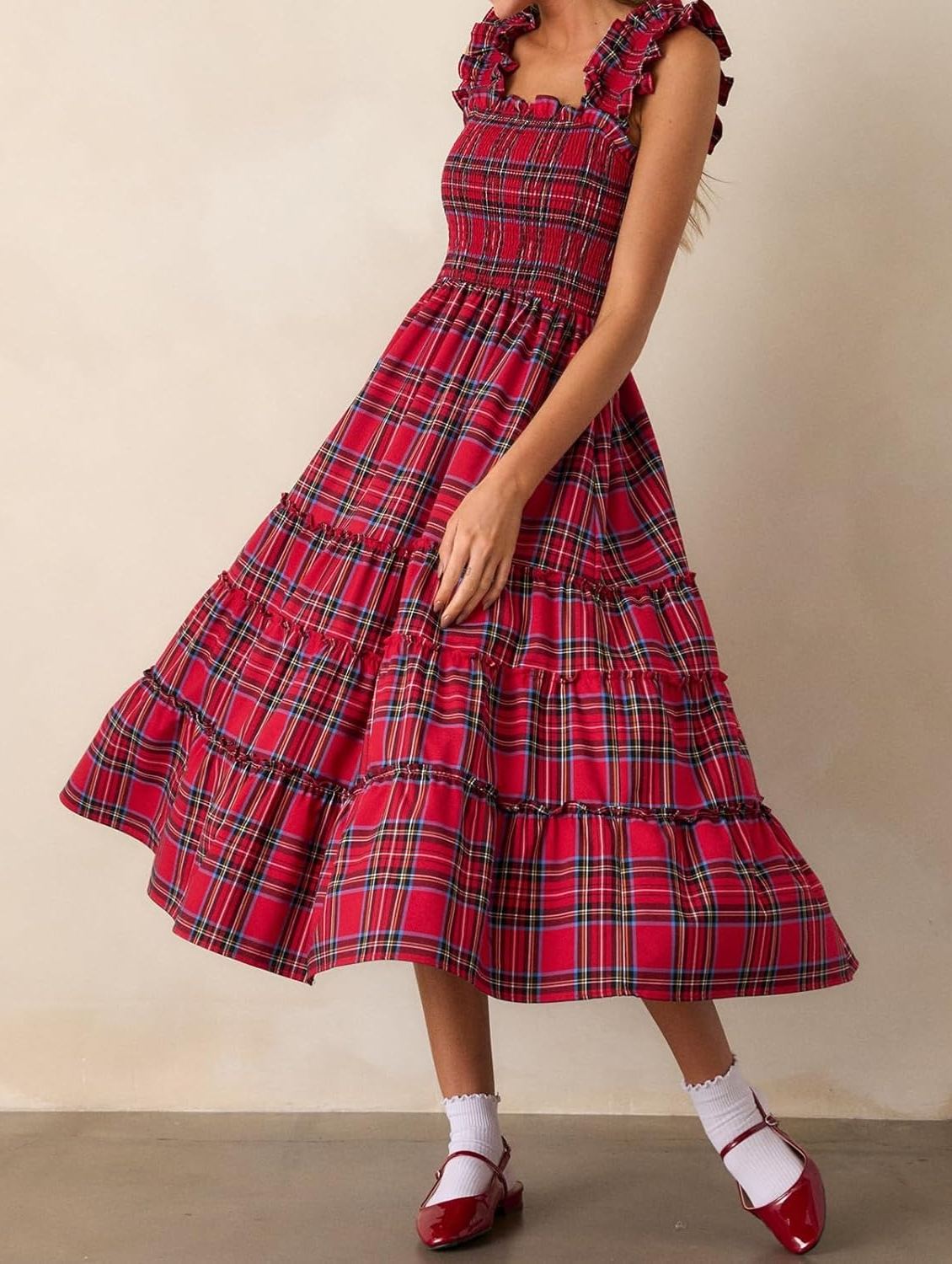 Women's Sleeveless Plaid Ruffle A-Line Dress