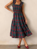 Women's Sleeveless Plaid Ruffle A-Line Dress