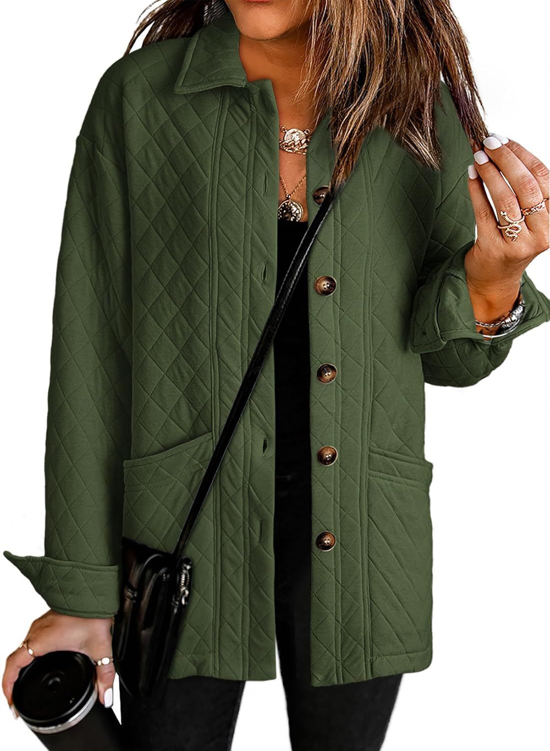 Women'sCasual Button Down Long Sleeve Quilted Jackets