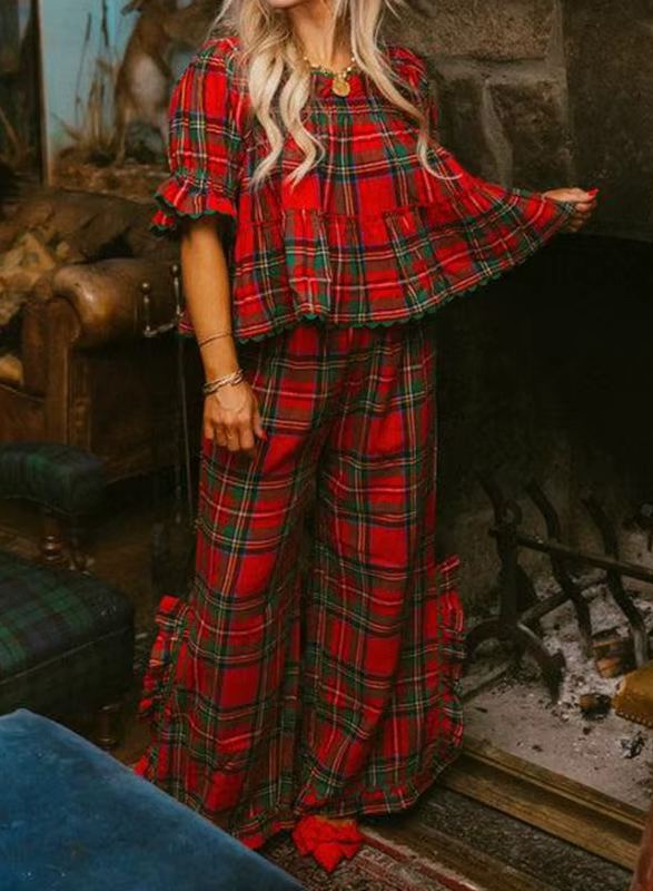 Valentine Ruffle Puff Sleeve Pajamas Set (Buy 2 Free Shipping)