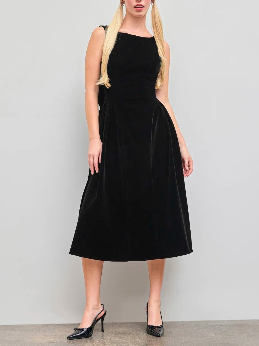 Boat Neck Bowknot Backless Midi Dress