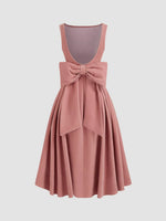 Boat Neck Bowknot Backless Midi Dress