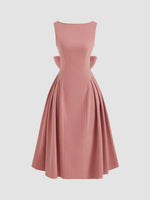 Boat Neck Bowknot Backless Midi Dress