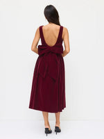 Boat Neck Bowknot Backless Midi Dress