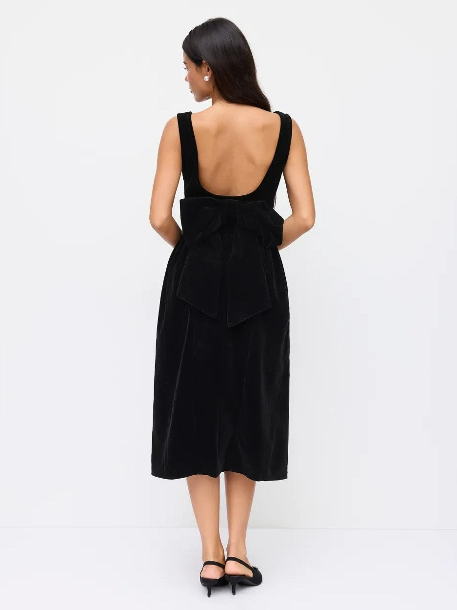 Boat Neck Bowknot Backless Midi Dress