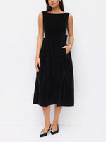Boat Neck Bowknot Backless Midi Dress