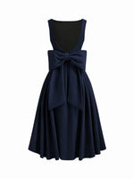 Boat Neck Bowknot Backless Midi Dress