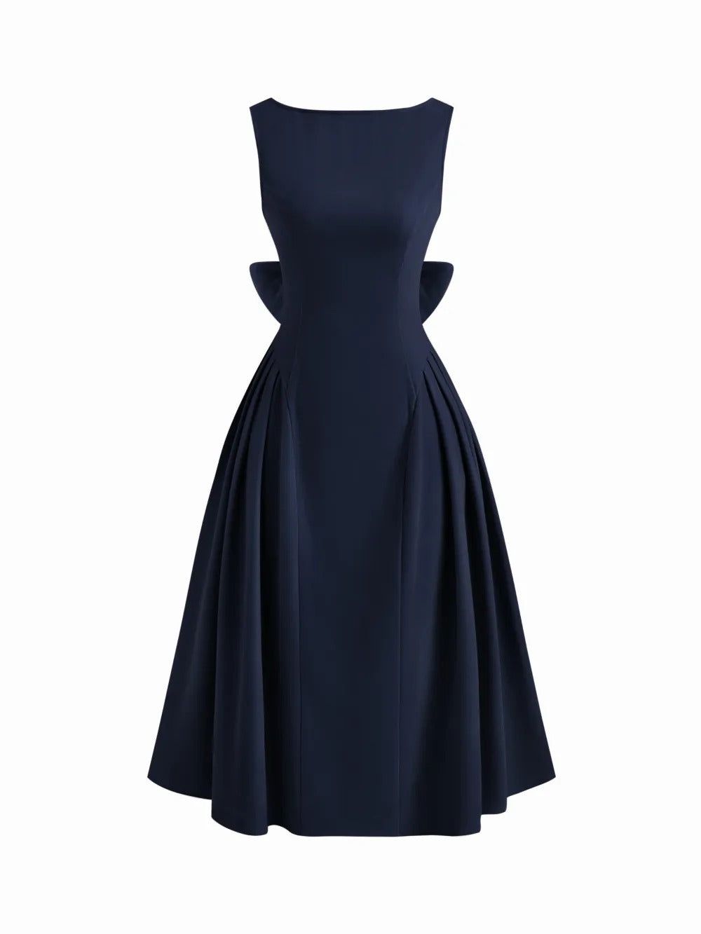 Boat Neck Bowknot Backless Midi Dress