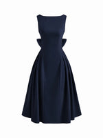 Boat Neck Bowknot Backless Midi Dress
