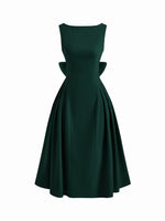 Boat Neck Bowknot Backless Midi Dress