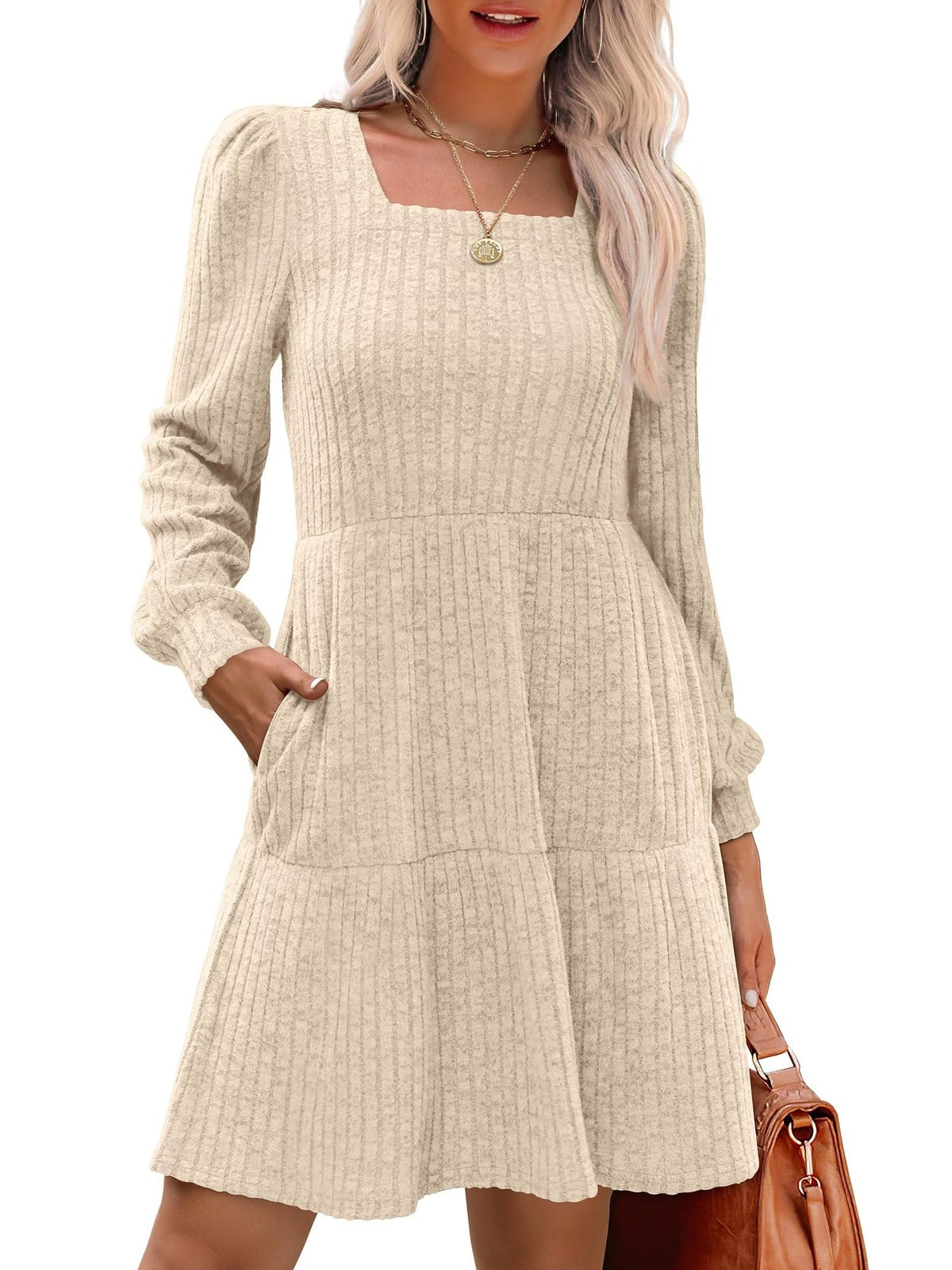 Women's Square Neck Tiered Knit Dress