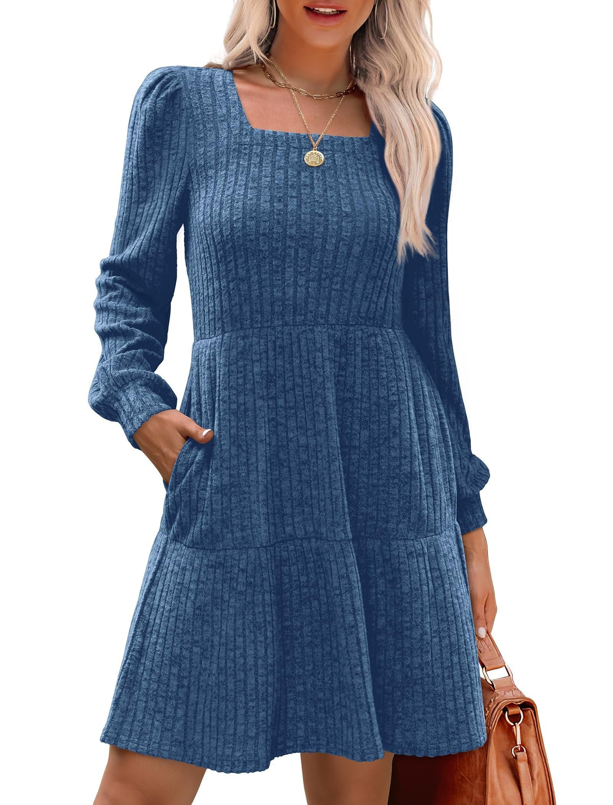 Women's Square Neck Tiered Knit Dress