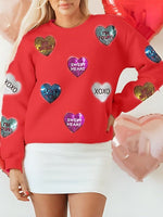 Valentine's Day Sequin Heart Round Neck Long Sleeve Sweatshirt