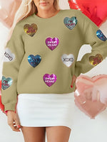 Valentine's Day Sequin Heart Round Neck Long Sleeve Sweatshirt