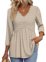 Women's V-Neck 3/4 Sleeve Ruffled hem Top