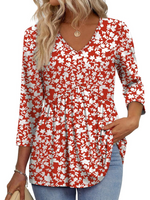 Women's V-Neck 3/4 Sleeve Ruffled hem Top