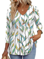 Women's V-Neck 3/4 Sleeve Ruffled hem Top