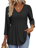 Women's V-Neck 3/4 Sleeve Ruffled hem Top