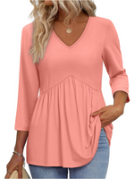 Women's V-Neck 3/4 Sleeve Ruffled hem Top