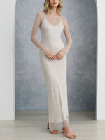 Full Pearl Sheer Mesh Cover-Up Maxi Dress