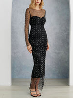 Full Pearl Sheer Mesh Cover-Up Maxi Dress