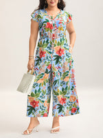 Women's Ruffle Sleeve V-Neck Floral Jumpsuit