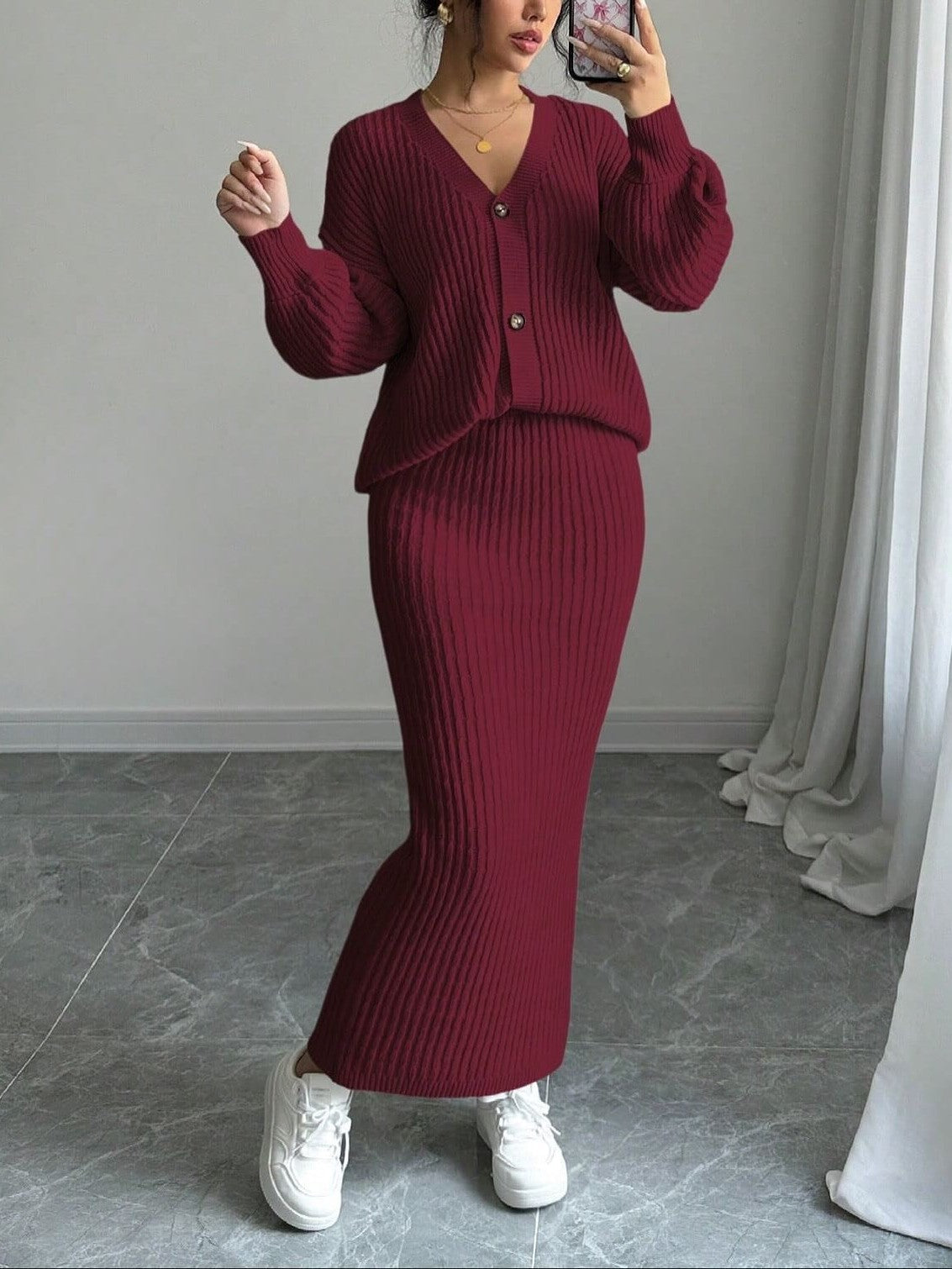 Women's Elegant Wrap Knit Skirt Two-Piece Set