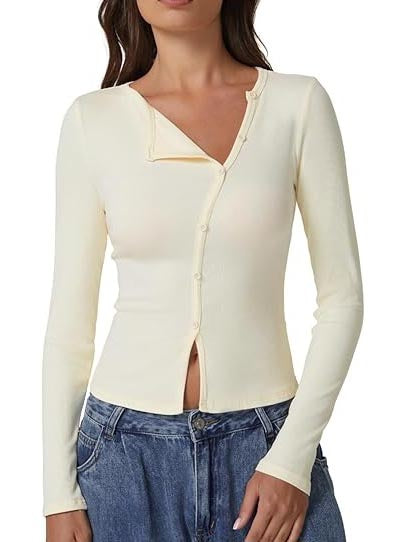 Women's Long Sleeve Ribbed Crewneck Tops