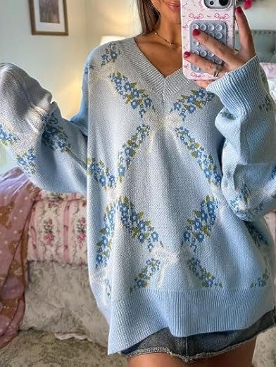 Women's Cute Bow Print Sweater