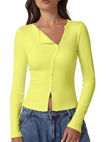 Women's Long Sleeve Ribbed Crewneck Tops