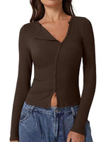 Women's Long Sleeve Ribbed Crewneck Tops