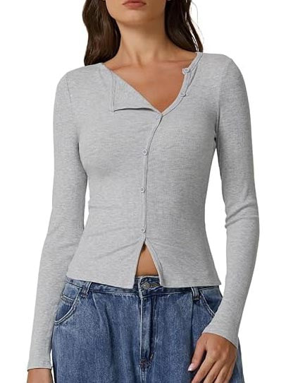 Women's Long Sleeve Ribbed Crewneck Tops