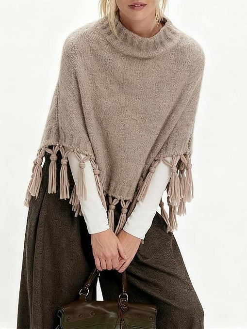 Fringe Asymmetrical Shawl Sweater Cape