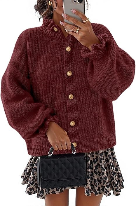 Women's Ruffled Neckline Button Up Cardigan
