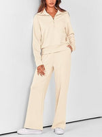 Women's Lapel Half Zip Sweatshirts And Wide Leg Pants Tracksuit Sets