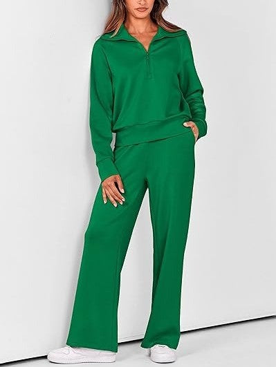 Women's Lapel Half Zip Sweatshirts And Wide Leg Pants Tracksuit Sets