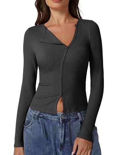 Women's Long Sleeve Ribbed Crewneck Tops