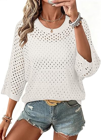 Women's Crochet 3/4 Length Sleeve Shirts