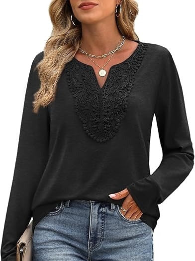 Women's Elegant V Neck Long Sleeve Top