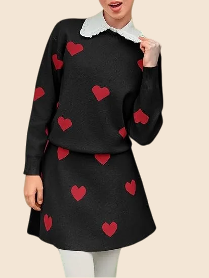 Women's Heart Sweater and Skirt Two Piece Set