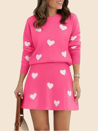 Women's Heart Sweater and Skirt Two Piece Set