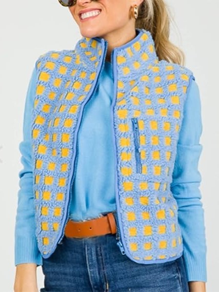 Women's Checkered Fuzzy Fleece Vests