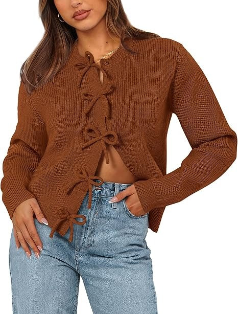 Women's Bow Tied Ribbed Knit Cardigan
