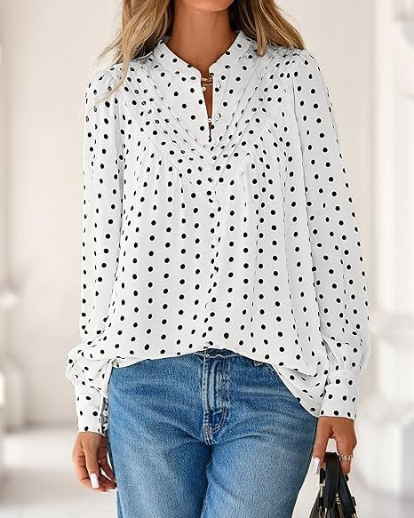 Women's V Neck Half Button Down Business Blouses