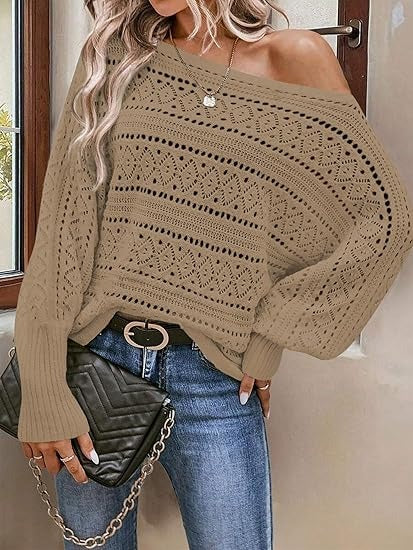 Women's Off Shoulder Batwing Oversized Sweater