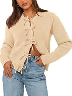 Women's Bow Tied Ribbed Knit Cardigan