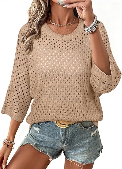 Women's Crochet 3/4 Length Sleeve Shirts