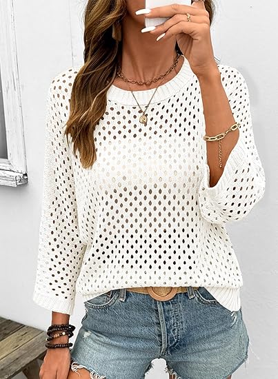 Women's Crochet 3/4 Length Sleeve Shirts